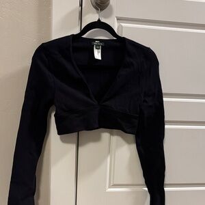 wild fable Black Cropped Long-Sleeve Wrap Top
